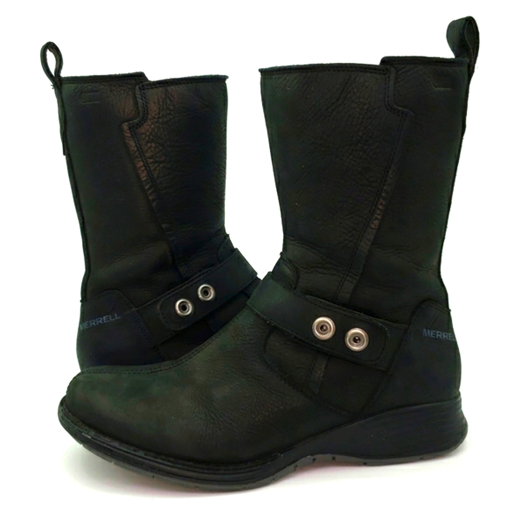 Merrell Black Size 6 Travvy Mid Leather Waterproof Boots, EUC